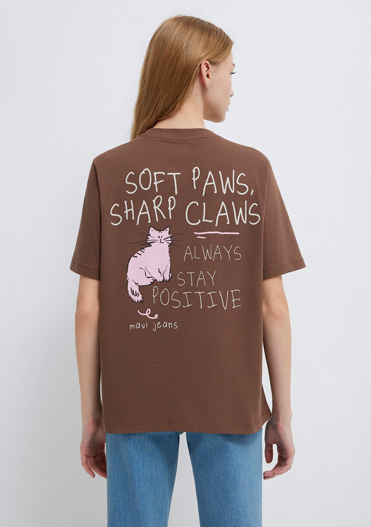 Cat Printed Brown T-Shirt