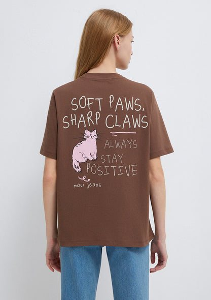 Cat Printed Brown T-Shirt