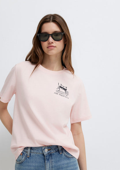 Cat Printed Pink T-Shirt