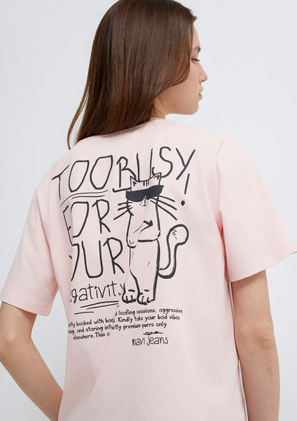 Cat Printed Pink T-Shirt
