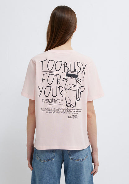 Cat Printed Pink T-Shirt