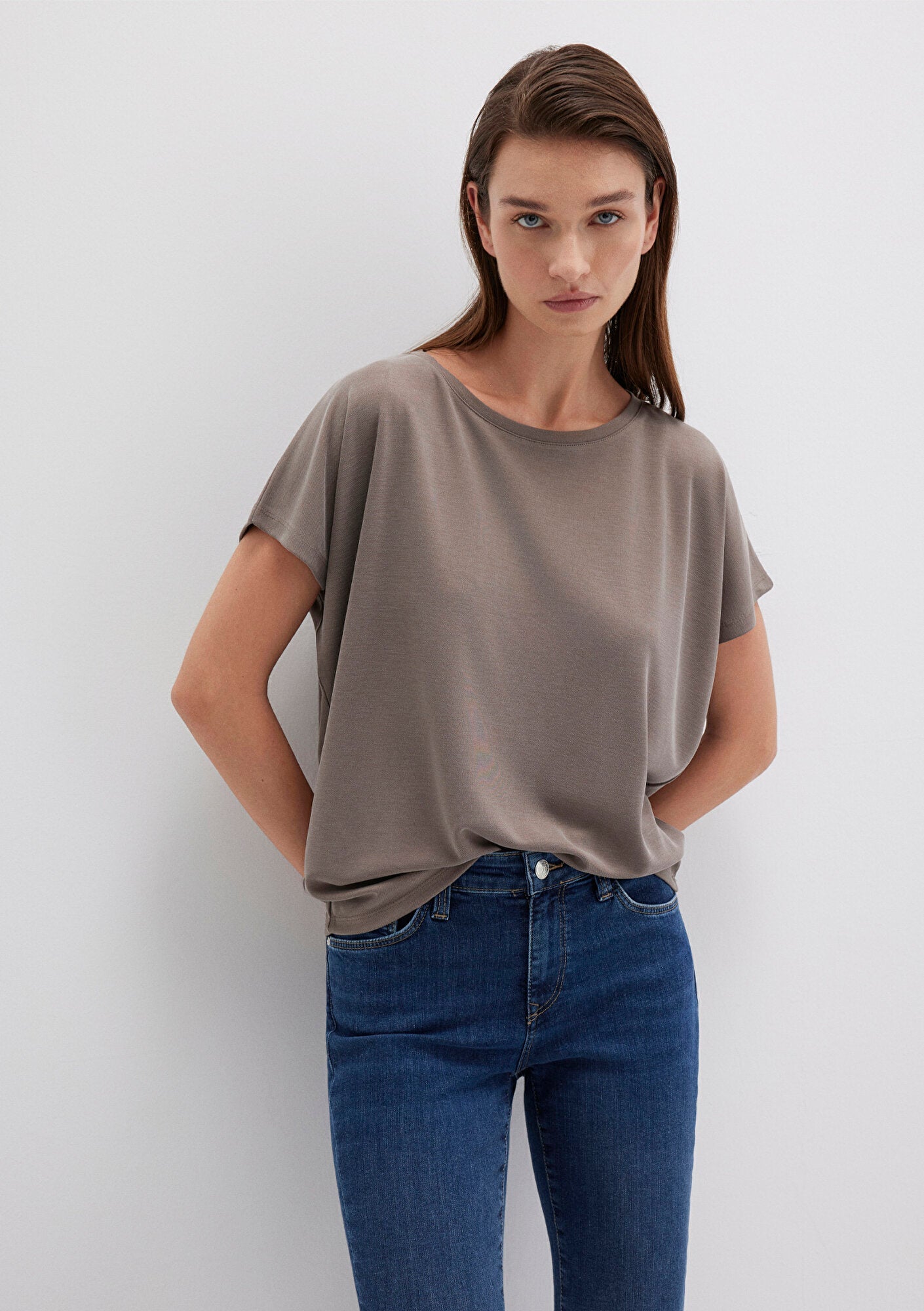 Lux Touch Tencel TM Modal Brown Basic T-Shirt