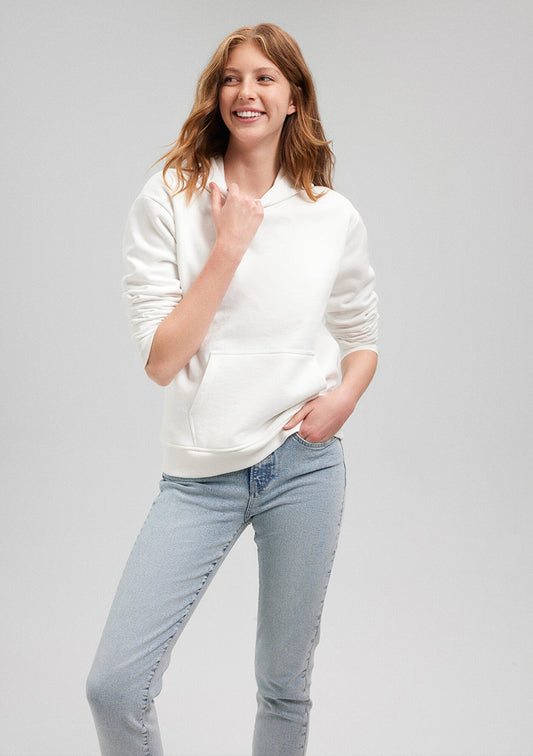 Hooded White Basic Sweatshirt