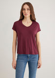 V Neck Burgundy Basic T-Shirt