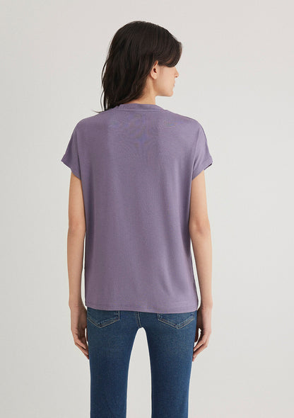 V Neck Purple Basic T-Shirt