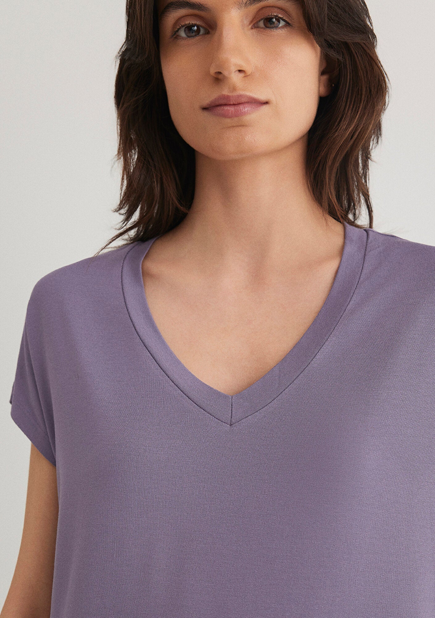 V Neck Purple Basic T-Shirt