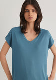 V Neck Blue Basic T-Shirt