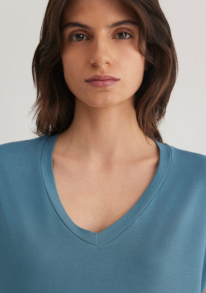 V Neck Blue Basic T-Shirt