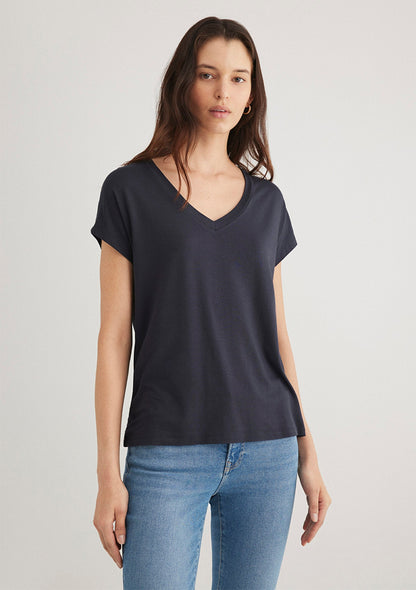 V Neck Blue Basic T-Shirt