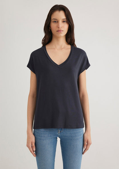 V Neck Blue Basic T-Shirt