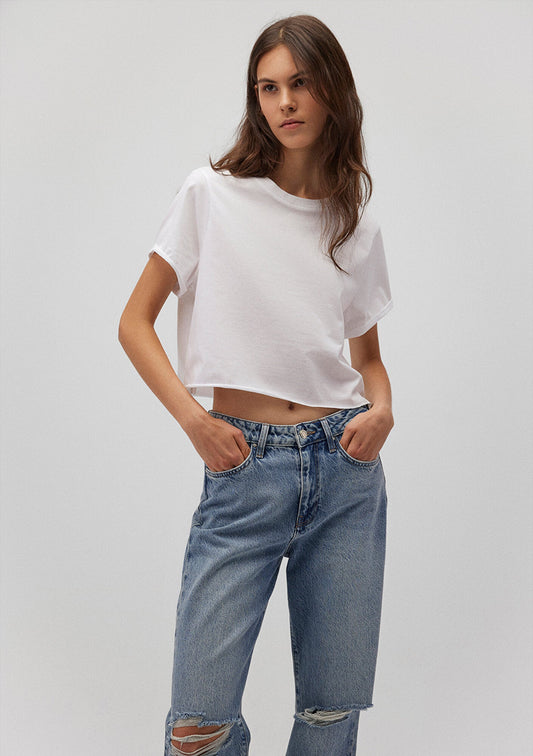 Crop White Basic T-Shirt