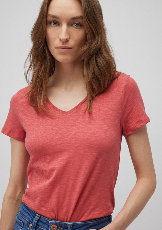V Neck Red Basic T-Shirt