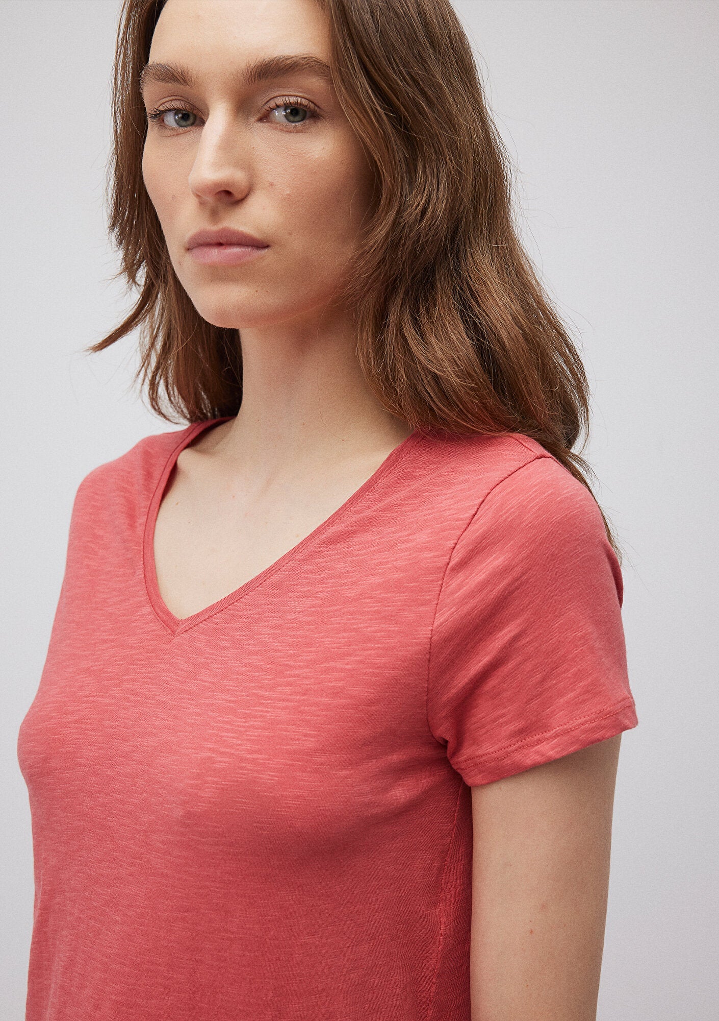 V Neck Red Basic T-Shirt
