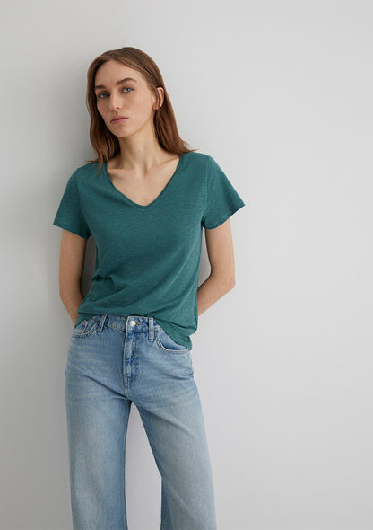V Neck Green Basic T-Shirt