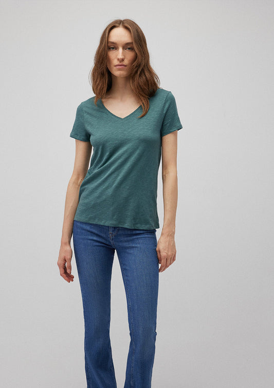 V Neck Green Basic T-Shirt