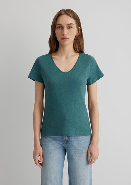 V Neck Green Basic T-Shirt