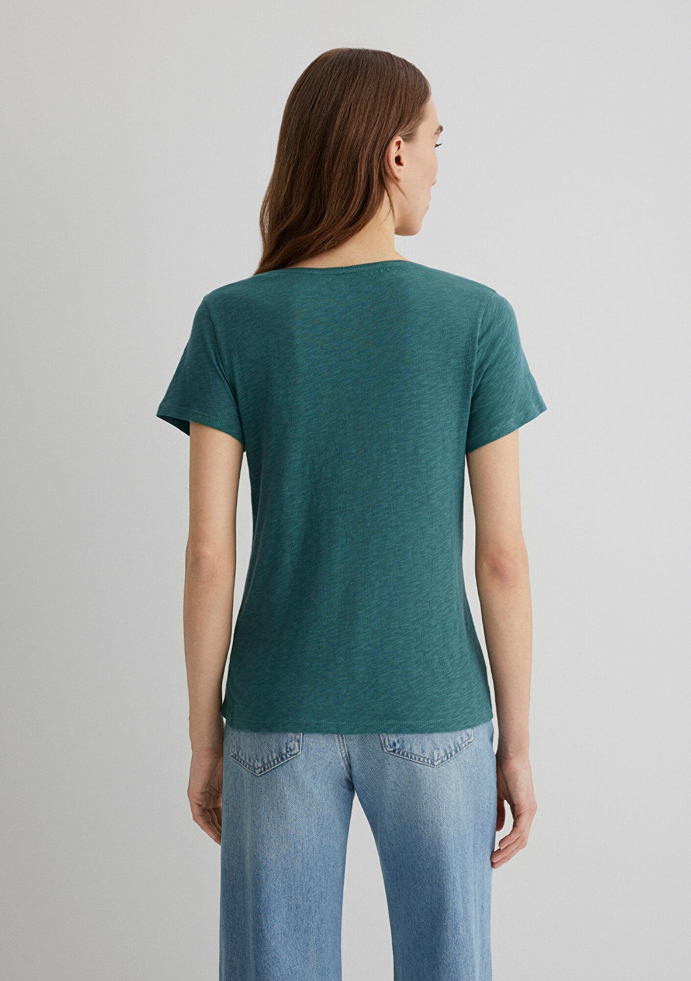 V Neck Green Basic T-Shirt