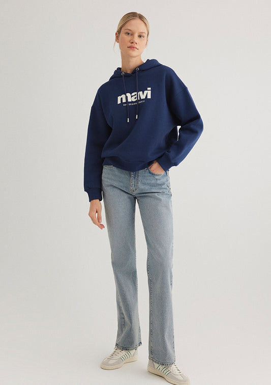 Mavi Logo Printed Hooded Navy Sweatshirt