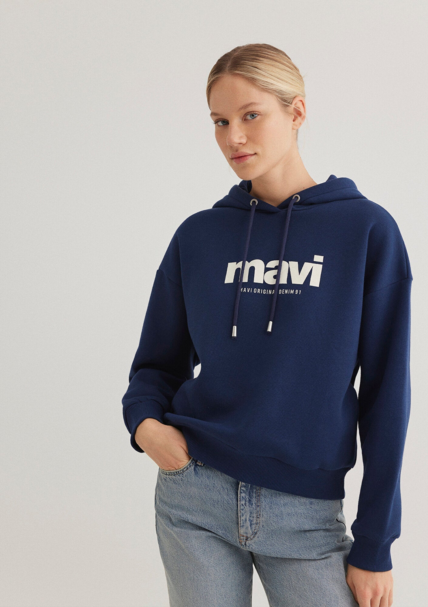 Mavi Logo Printed Hooded Navy Sweatshirt