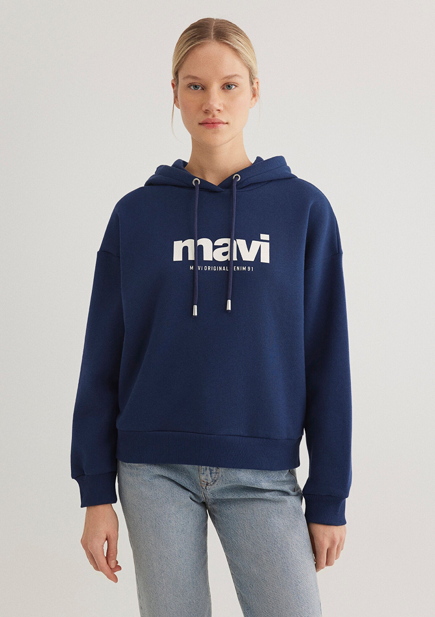 Mavi Logo Printed Hooded Navy Sweatshirt