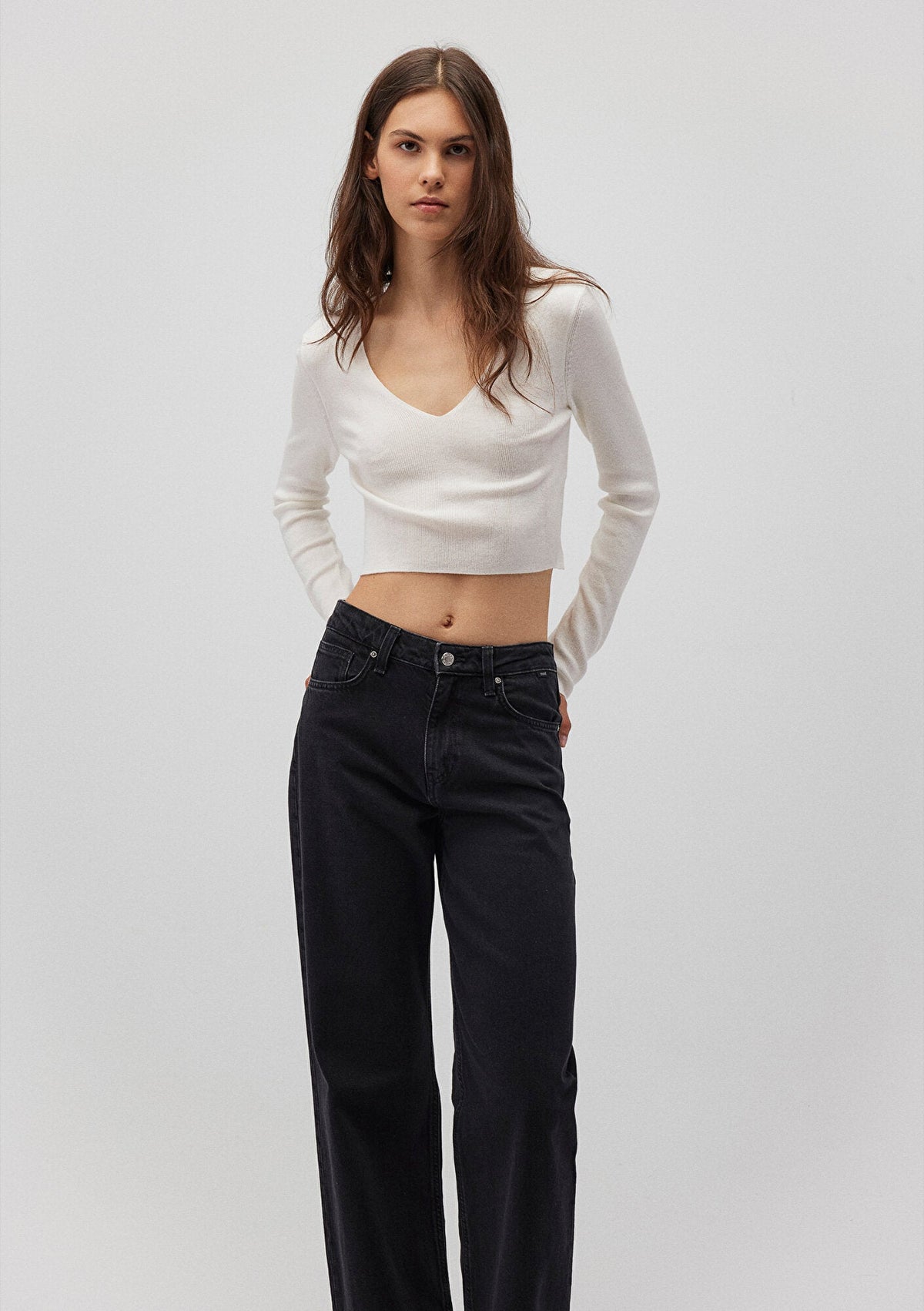 V Neck White Sweater
