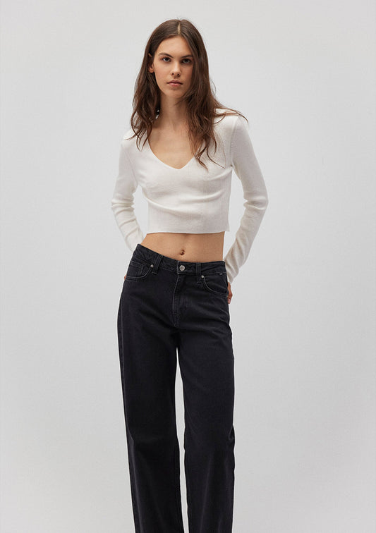 V Neck White Sweater