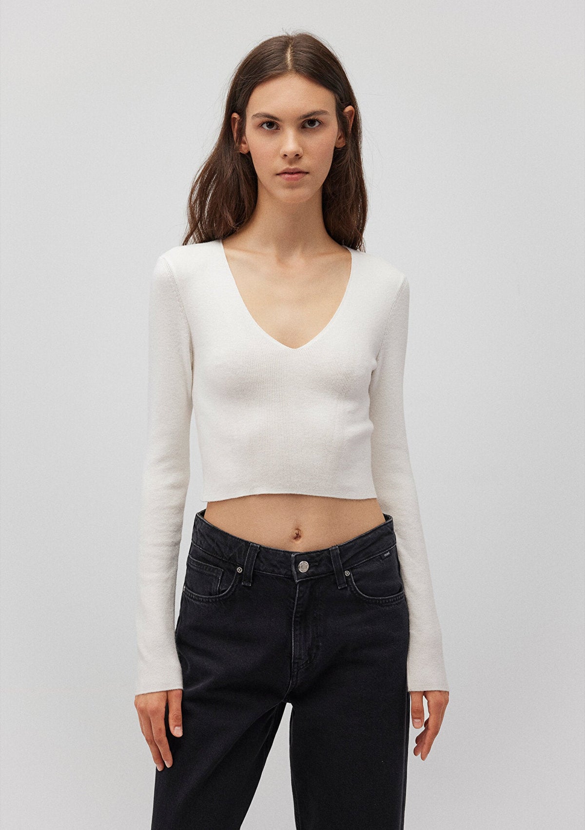 V Neck White Sweater