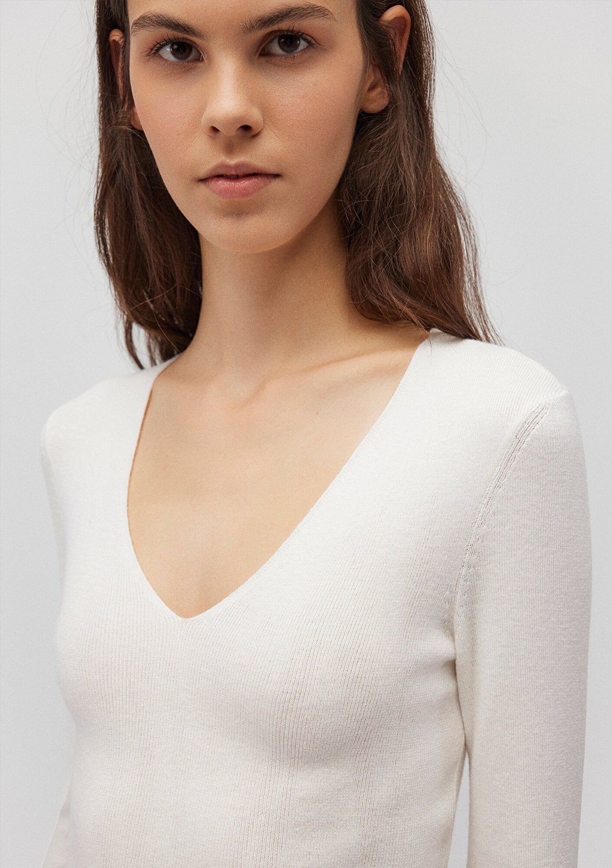 V Neck White Sweater