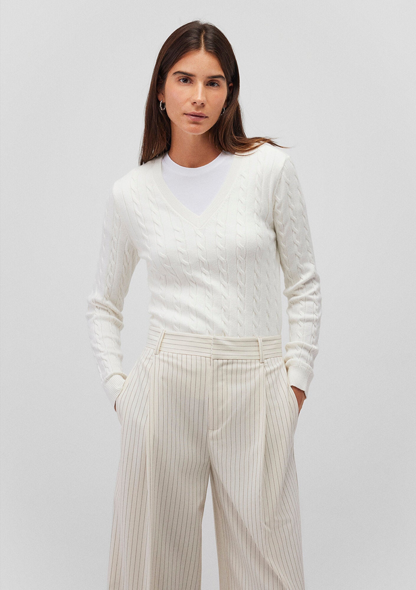 V Neck Off White Sweater