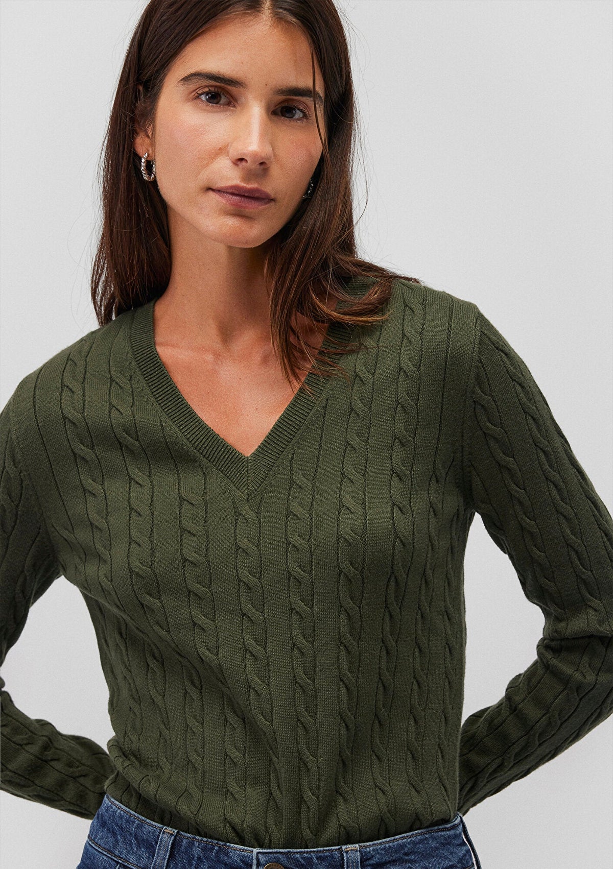 V Neck Green Sweater
