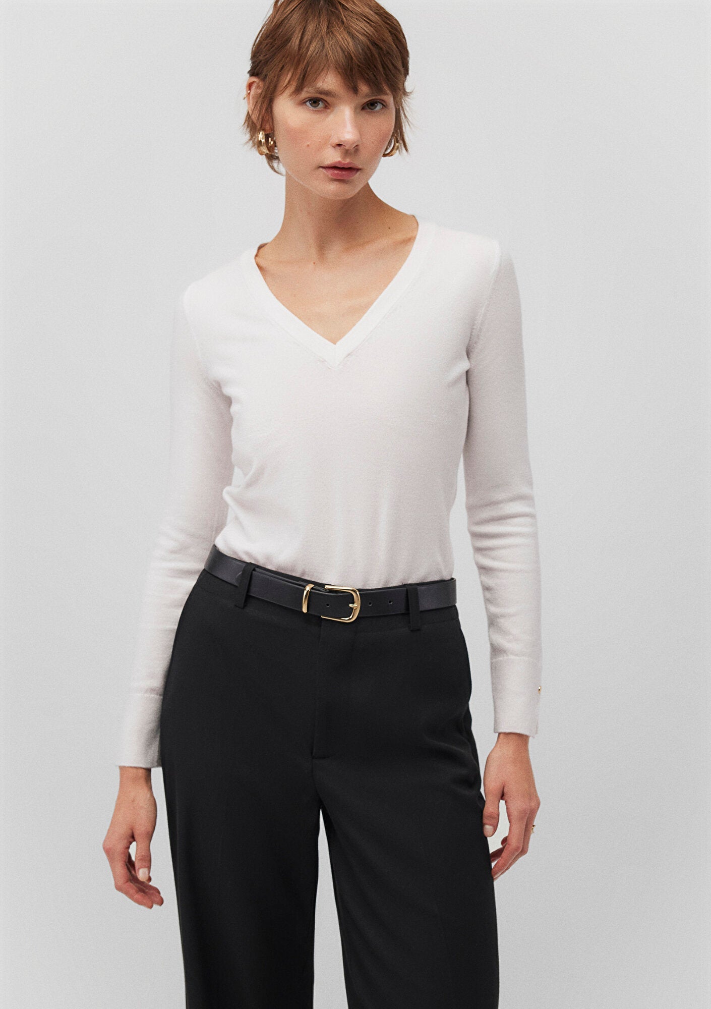 V Neck White Sweater