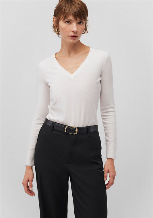 V Neck White Sweater
