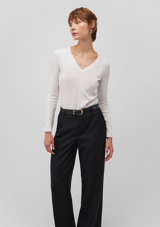 V Neck White Sweater