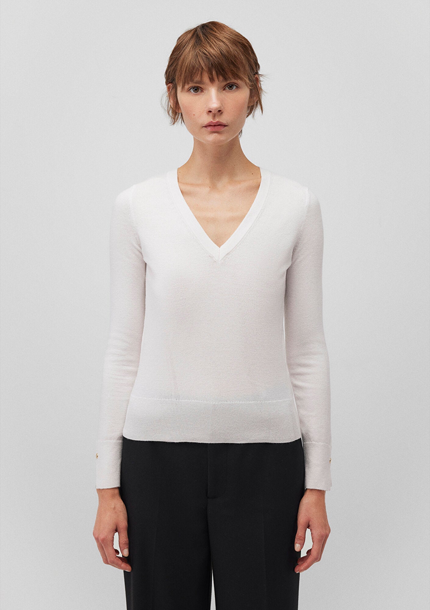 V Neck White Sweater