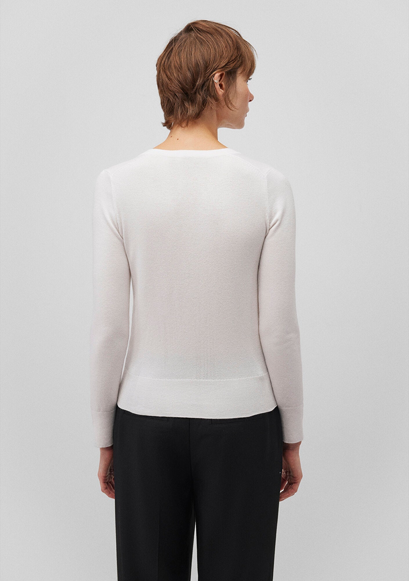 V Neck White Sweater