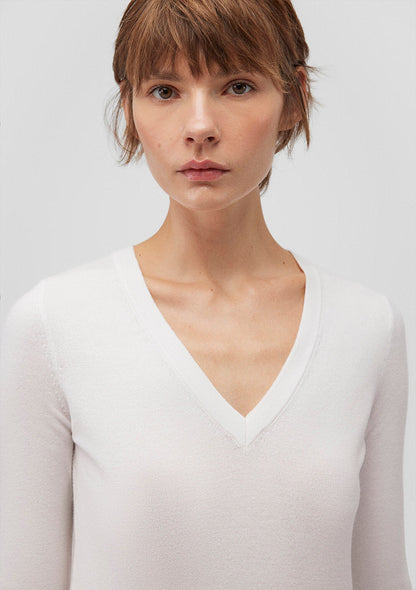 V Neck White Sweater