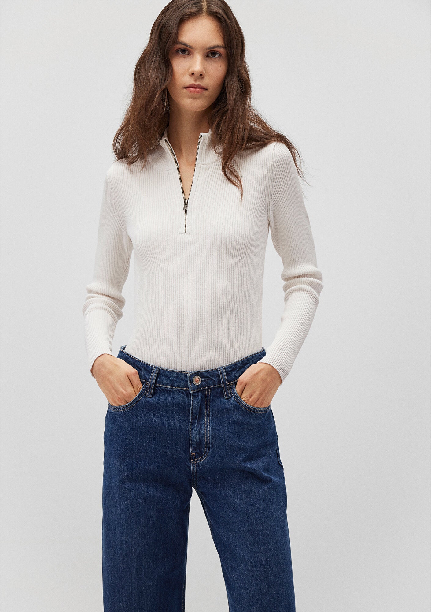 Half Zip White Sweater