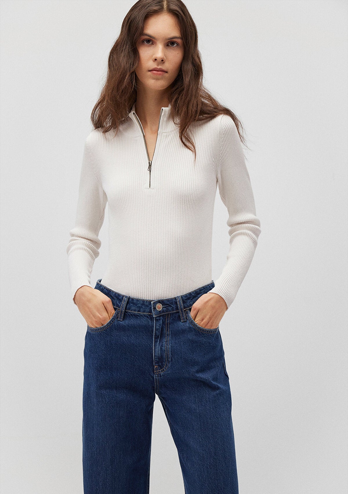 Half Zip White Sweater
