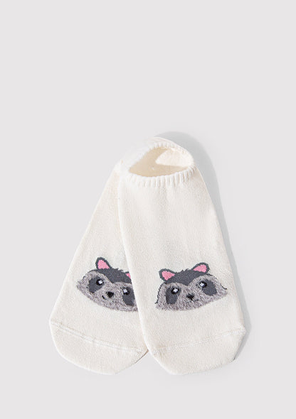 Tilki Printed White Ballerina Socks