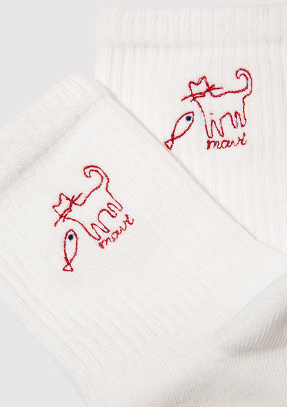 Cat Fish Emroidered Socket Socks