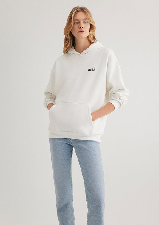 Mavi Logo Printed Hooded Ecru Sweatshirt
