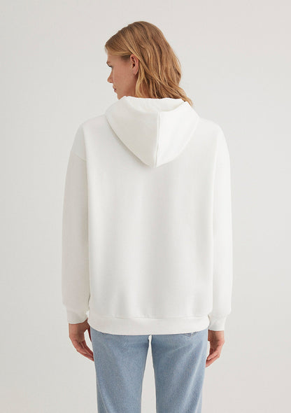 Mavi Logo Printed Hooded Ecru Sweatshirt