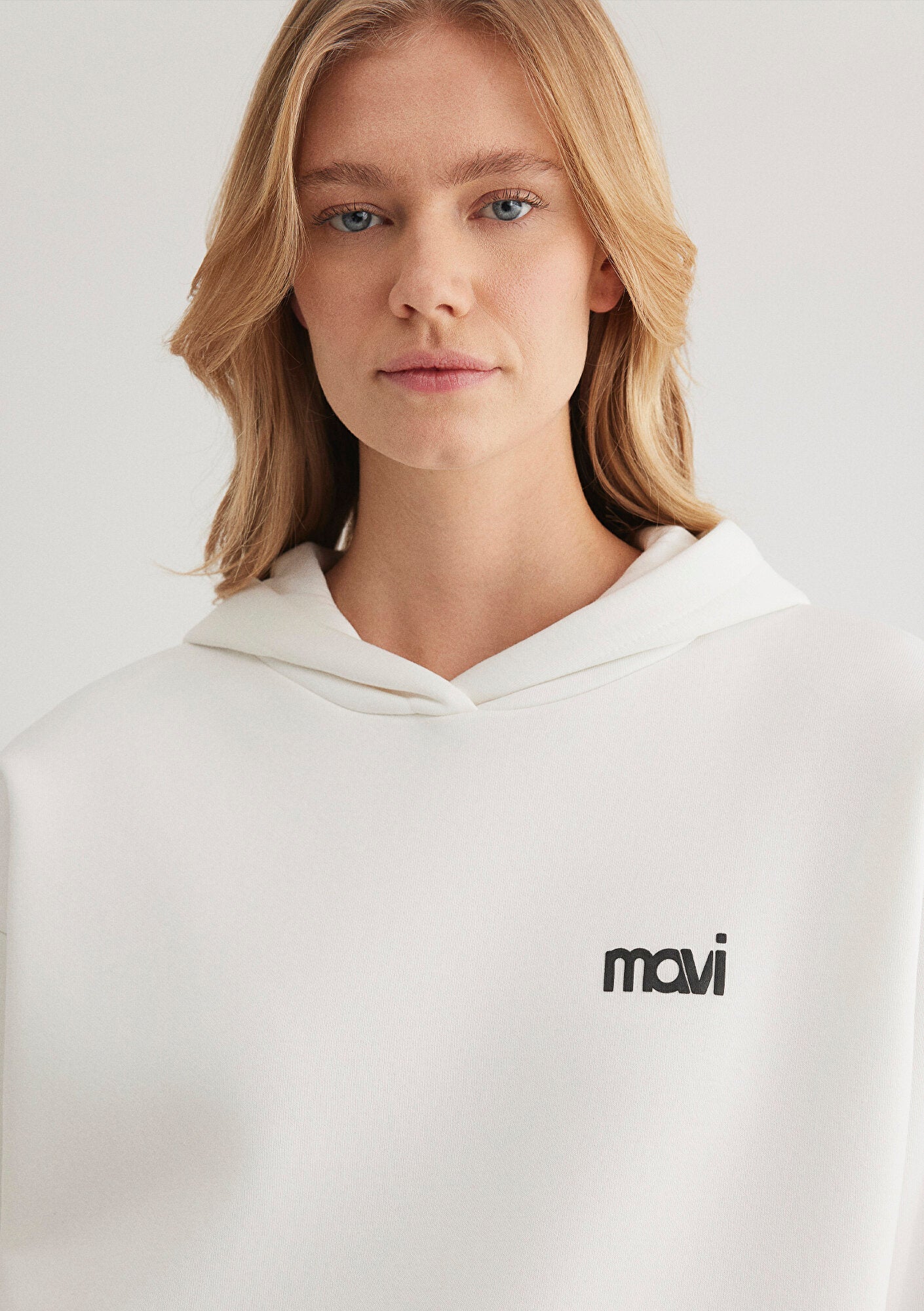 Mavi Logo Printed Hooded Ecru Sweatshirt