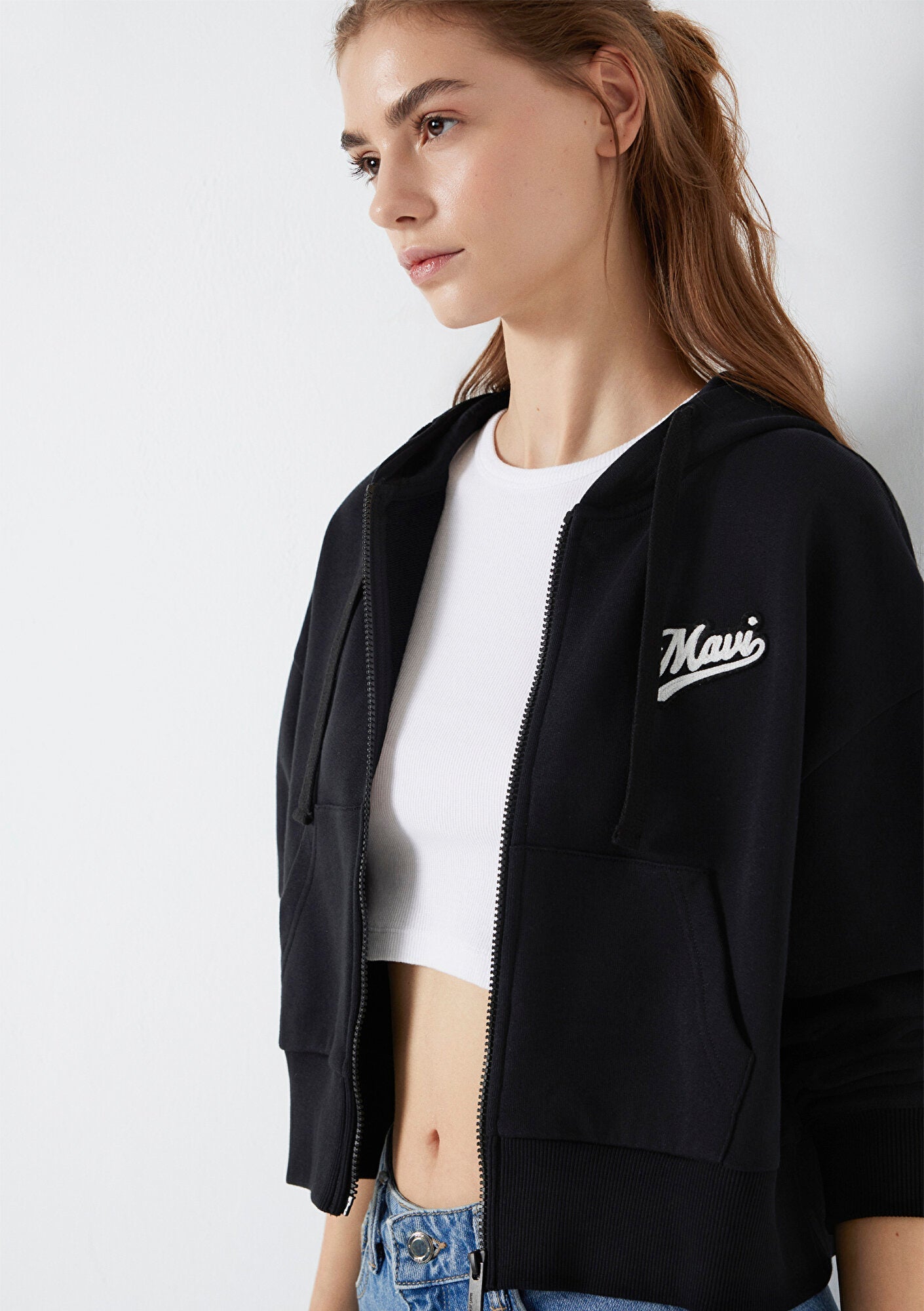 Mavi Logo Printed Hooded Black Sweatshirt