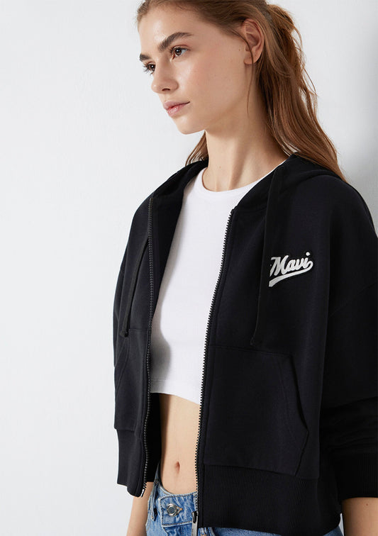 Mavi Logo Printed Hooded Black Sweatshirt