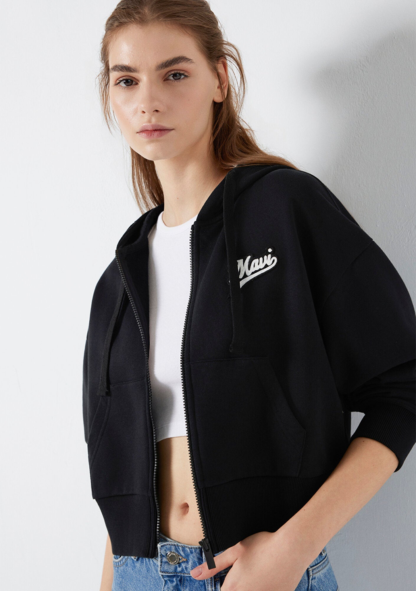 Mavi Logo Printed Hooded Black Sweatshirt