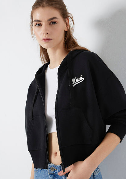 Mavi Logo Printed Hooded Black Sweatshirt