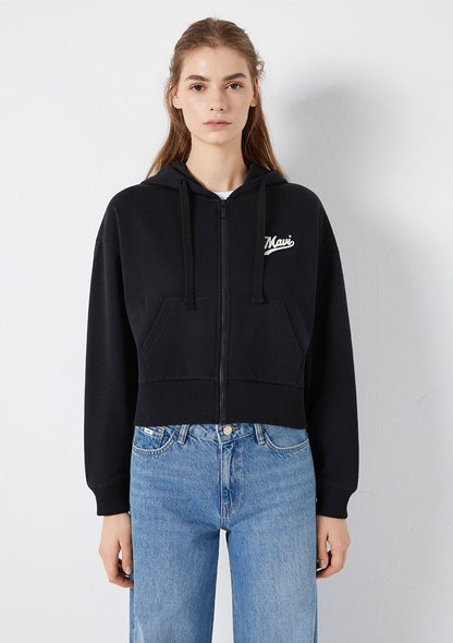 Mavi Logo Printed Hooded Black Sweatshirt