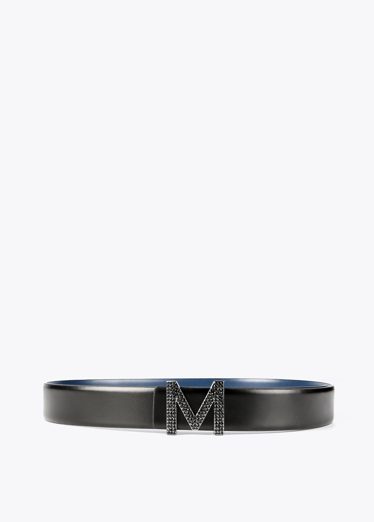32407005-Reversible belt with crystals-Black