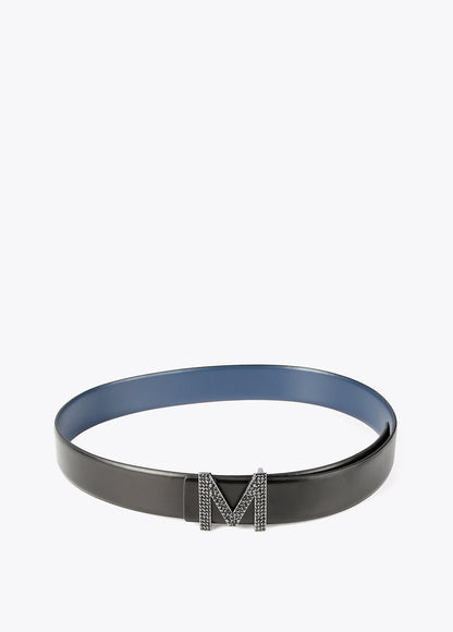 32407005-Reversible belt with crystals-Black